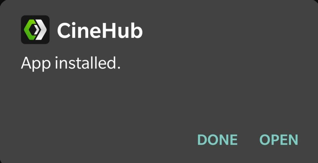 Installed CineHub APK Android